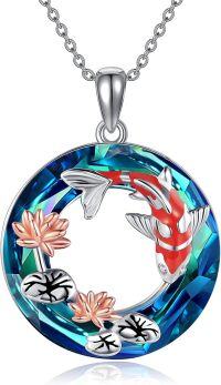wholesale 925 Sterling Silver Round Crystal Lotus and Koi Fish Pendant Necklace for Women-koi fish 1