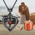 wholesale 925 Sterling Silver Gothic Lock & Key Red Crystal Heart Pendant Necklace-0-4