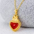 wholesale 925 Sterling Silver Red Enamel Heart with Flames Pendant Necklace Christian s for Women-0-3