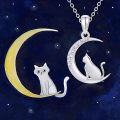 wholesale 14K Gold Stone Cat Moon Pendant Necklace 16 18 Gift for Her-0-5