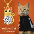 wholesale Gold 925 Sterling Silver 5A Cubic Zirconia Cartoon Cat Pendant Necklace for Women-0-4