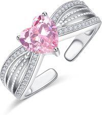 wholesale Sterling Silver CZ Heart Rings Adjustable Birthstone Jewelry Gift for Women Mom-October Birthstone