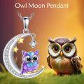 wholesale 925 Sterling Silver Moon & Owl Charm Necklace with Cubic Zirconia Stones and Stars - Gifts for Her-0-2