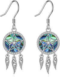 wholesale 925 Sterling Silver Dreamcatcher Star Drop Earrings with Abalone Shell and Cubic Zirconia Gifts for Her-Dream Catcher