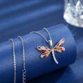 wholesale 925 Sterling Silver CZ Inlaid Red Abalone Shell Dragonfly Pendant Necklace for Women and Girls-0-1