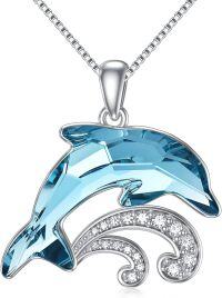 wholesale 925 Sterling Silver Dolphin Crystal Pendant Necklace s for Women Mom on the Birthday Beach Mothers Day Graduation-dolphin with waves