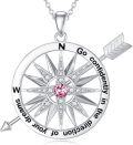 wholesale 925 Sterling Silver Pink Crystal Compass Pendant Necklace with Arrow Design and Inspirational Quote Go Confidently in the Direction of Your Dreams-0-0