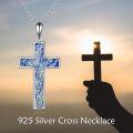 wholesale 925 Sterling Silver Blue Glitter Wave Patterned Cross Pendant Necklace for Women Men Christmas Gift-0-5