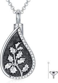 wholesale Sterling Silver Birth Flower Teardrop Urn Necklace for Ashes Memorial Jewelry-12-Holly-Custom-12-Holly