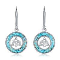 wholesale 925 Sterling Silver Triquetra Earrings Wholesale With Blue Turquoise Inlay-Turquoise Celtic Knot
