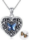 wholesale 925 Sterling Silver 925 Blue Butterfly Heart Locket Necklace with Picture Frames - Gifts for Women and Girls Jewelry Accessory-0-0