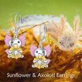 wholesale 925 Sterling Silver Sunflower Angel Leverback Earrings with Pink Wings and Crystal Centerpiece-0-2