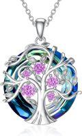 wholesale TOUPOP Tree Of Life Necklaces For Women Family Tree October Birthstone Ncklace S925 Sterling Silver Tourmaline Jewelry Birthday Gifts For Women Girlfriend Wife Her -0-0