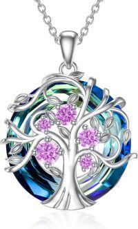 wholesale TOUPOP Tree Of Life Necklaces For Women Family Tree October Birthstone Ncklace S925 Sterling Silver Tourmaline Jewelry Birthday Gifts For Women Girlfriend Wife Her -undefined