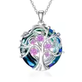 TOUPOP Sterling Silver Tourmaline Tree Of Life Birthstone Necklace-0-0