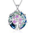 TOUPOP Sterling Silver Tourmaline Tree Of Life Birthstone Necklace-0-0