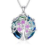 TOUPOP Sterling Silver Tourmaline Tree Of Life Birthstone Necklace-undefined