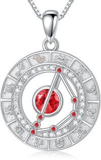 wholesale Sterling Silver White Gold Plated Zodiac Necklace with Birthstone for Women-Capricorn&Garnet&12.22-01.19