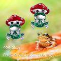 wholesale 925 Sterling Silver Green Enamel Frog Stud Earrings for Women Girls Gifts 3D Cartoon Animal Jewelry Accessories-0-5