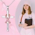wholesale 925 Sterling Silver Breast Cancer Survivor Pink Ribbon Cross Pendant Necklace Awareness s for Women Girls-0-5