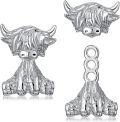 wholesale 925 Sterling Silver Highland Cow Sunflower Dangle Stud Leverback Hoop Earrings-0-0