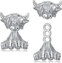 wholesale 925 Sterling Silver Highland Cow Sunflower Dangle Stud Leverback Hoop Earrings-5