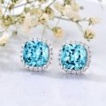wholesale 925 Sterling Silver CZ Simulated Birthstone Sparkle Halo Square Stud Earrings-0-1