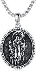 wholesale 925 Sterling Silver Grim Reaper Necklace with Black Enamel and Chain for Men Women Gothic-0-0
