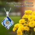 wholesale 925 Sterling Silver Blue Crystal Birth Flower Necklace for Women - Square Shape Pendant -0-5