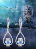 wholesale 925 Sterling Silver Blue Opal Teardrop Owl Dangle Earrings s for Women-0-2