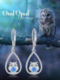 wholesale 925 Sterling Silver Blue Opal Owl Dangle Earrings-0-2