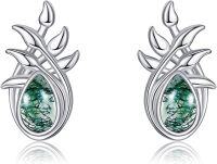 wholesale 925 Sterling Silver Green Moss Agate Flower Stud Earrings for Women - Hypoallergenic s-Moss Agate