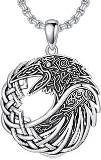 wholesale 925 Sterling Silver Raven Pendant Viking Necklace Norse Jewelry for Men -E-Viking Raven II