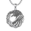 wholesale 925 Sterling Silver Viking Raven Crow Pendant Necklace Celtic Knot Oxidized Finish-0-0