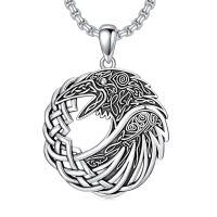 wholesale 925 Sterling Silver Viking Raven Crow Pendant Necklace Celtic Knot Oxidized Finish-E-Viking Raven II