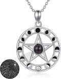 wholesale 925 Sterling Silver Black Abalone Shell Moon Phases Star Pentacle Pendant Necklace for Women Girls  43cm Chain Length-0-0