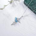 wholesale 925 Sterling Silver Blue Crystal Butterfly Cross Pendant Necklaces for Women Christian Gifts Religious Jewelry Mom Daughter Present-0-4