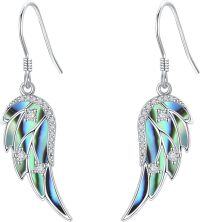 wholesale 925 Sterling Silver Abalone Shell Angel Wing Drop Earrings with Cubic Zirconia for Women-silver+abalone shell