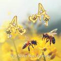wholesale 925 Sterling Silver Gold Plated Letter A Stud Earrings w/Bee & Crystal Accents for Women-0-1