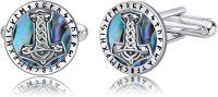 wholesale 925 Sterling Silver Hammer of Thor Cufflinks with Abalone Shell and Onyx Stone - Viking Jewelry for Men-Viking Hammer