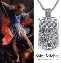 wholesale 925 Sterling Silver St Michael Pendant Necklace for Men Women Catholic Christian s 3D Angel Charm Cross Faith Protection Blessing Birthday Present Ideas-0-5