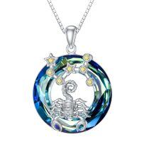 wholesale 925 Sterling Silver Zodiac Necklace with 12 Constellations Horoscope Heart Pendant for Women-02-Scorpio Necklace(10.24-11.22)-02-Scorpio Necklace(10.24-11.22)
