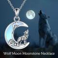 wholesale 925 Sterling Silver 925 Wolf Howling at the Moon Pendant Necklace with Blue Opal Stone for Women-0-2