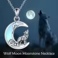 wholesale 925 Sterling Silver 925 Wolf Howling at the Moon Pendant Necklaces Wholesale with Blue Opal Stone for Women-0-2