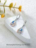 wholesale 925 Sterling Silver Enamel Hummingbird Flower Teardrop Dangle Earrings Gift-0-2