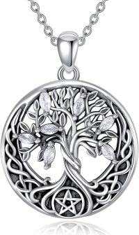 wholesale 925 Sterling Silver Round Black Onyx Tree Of Life Pentagram Necklace for Women Girls Gifts 48cm Chain Length-Star of David