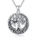 wholesale 925 Sterling Silver Round Black Onyx Tree Of Life Pentagram Necklace for Women Girls Gifts 48cm Chain Length-0-0