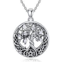 wholesale 925 Sterling Silver Round Black Onyx Tree Of Life Pentagram Necklace for Women Girls Gifts 48cm Chain Length-Star of David