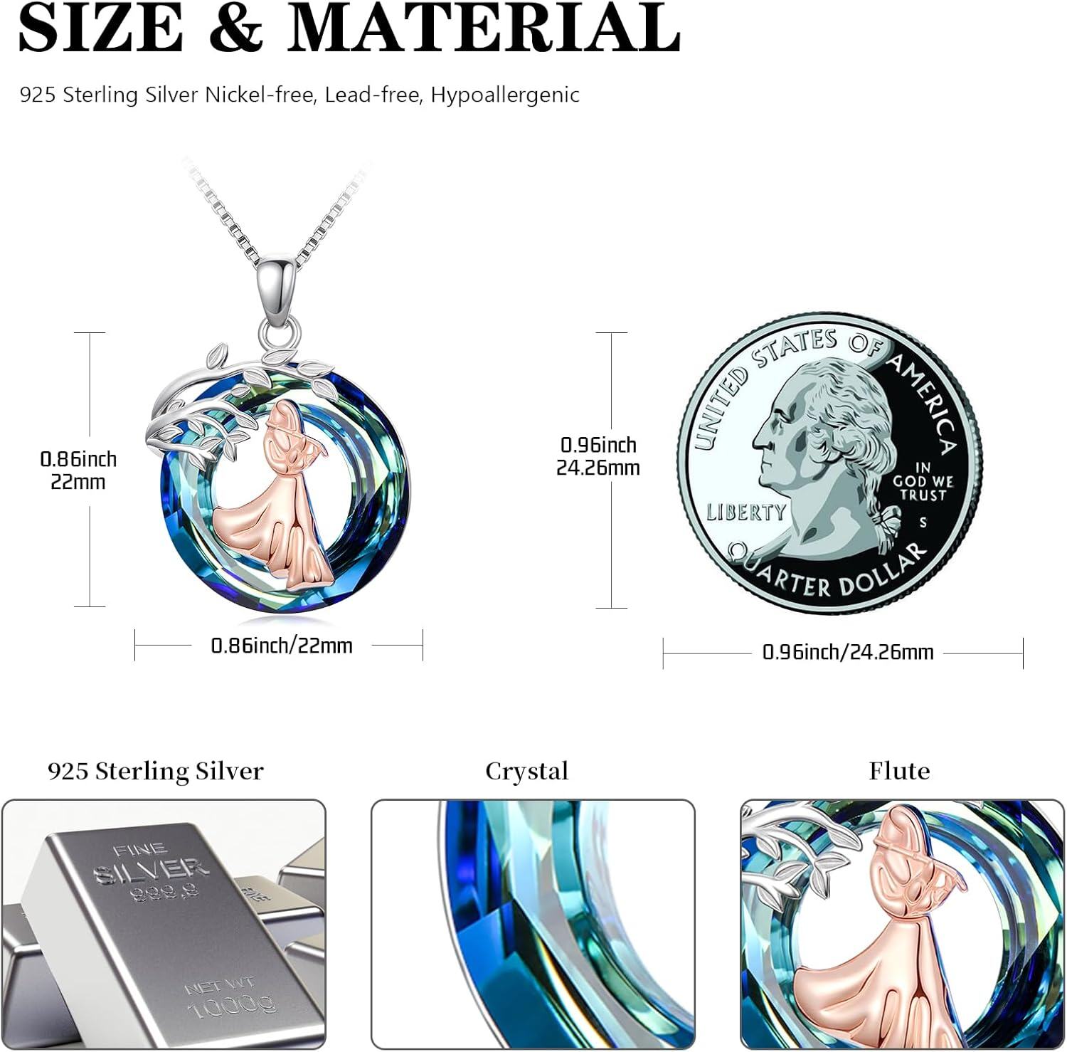 wholesale 925 Sterling Silver Blue Crystal Sports Music Girl Pendant Necklace for Women-0-3