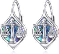 wholesale 925 Sterling Silver Libra Zodiac Sign Drop Earrings with Abalone Shell and Cubic Zirconia  for Her-Libra (9\/23~10\/23)